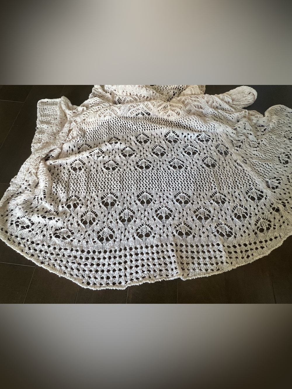 Vintage Mossimo Supply Co. Boho Cream Crochet Long Open Front Summer Duster Coat - Picture 9 of 10